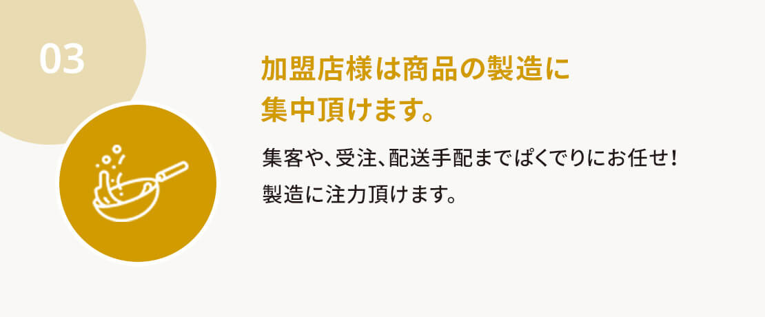 加盟店様は商品の製造に集中頂けます